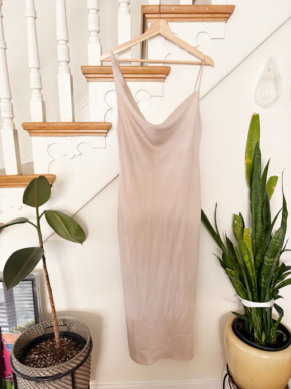 BHLDN Women's Blush Pink Cowl Neck Open Back Maxi Dress Size 16